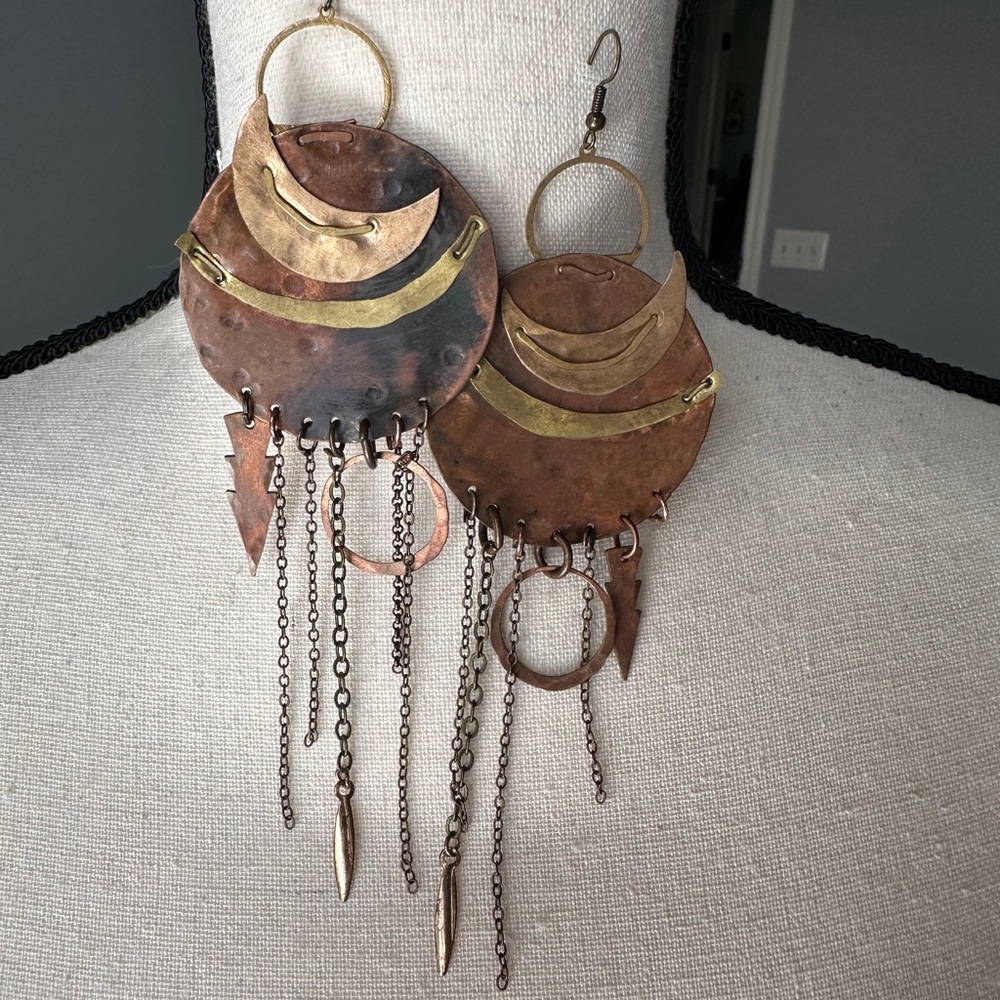 Galaxy inspired Copper & Brass drop Earrings NWOT